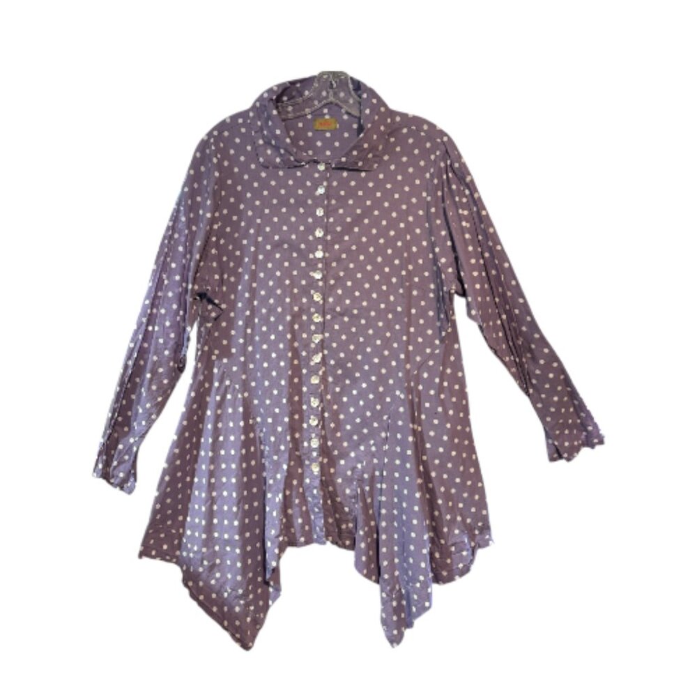 Tulip Cotton Polka Dot Shark Bite Hem Tunic Blouse